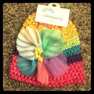 RAINBOW-Baby Bonnet/Beanie w/Multi-Color FLOWER